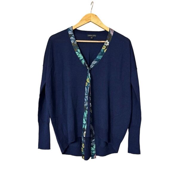 J.CREW Abigail Borg Navy Merino Wool Tie-Neck V-Neck Sweater - Picture 4 of 10